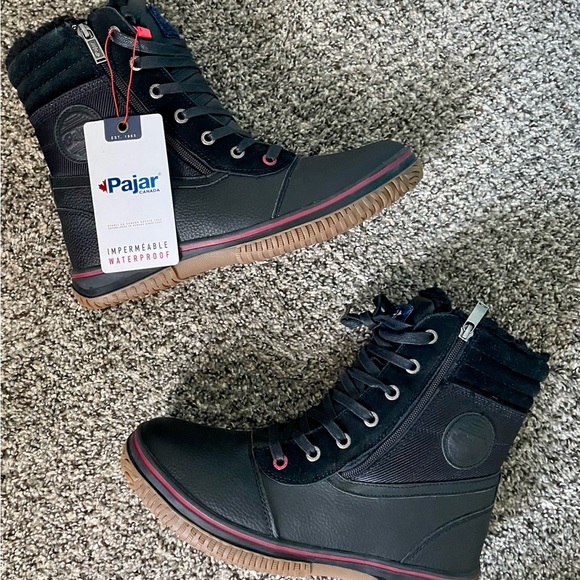 NWT Pajar Canada Black Waterproof Winter Lace-Up Boots Red Accents Men’s New - Picture 2 of 11